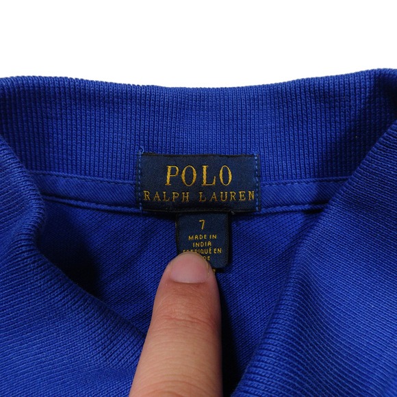 POLO RALPH LAUREN Boy's Size 7 Blue Short Sleeve Polo Shirt Big Yellow Pony Logo - Picture 3 of 7